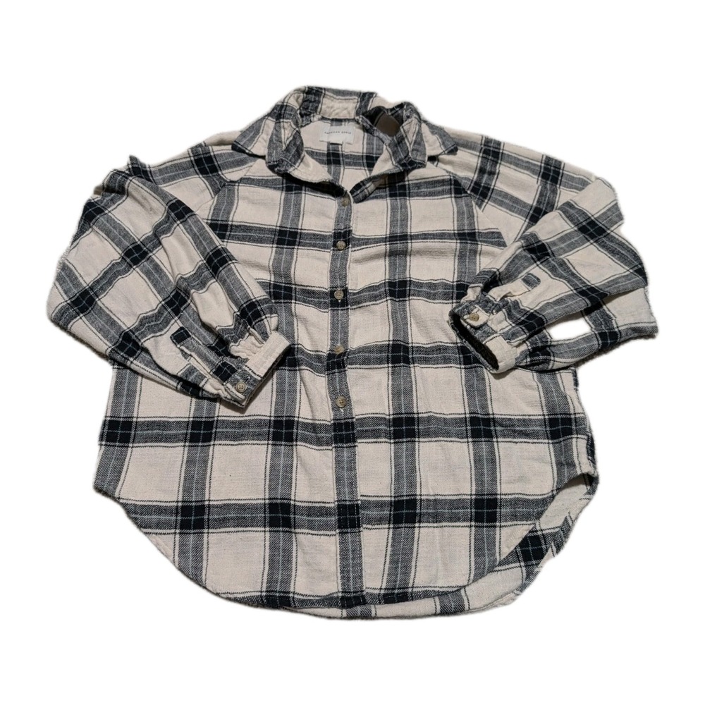 American Eagle Women's Flannel Plaid Button Down Shirt Elastic Wrist Size S - Picture 2 of 6